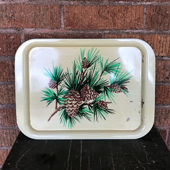 Vintage Accents Vintage Metal Tvdinner Tray Retro Rustic Pine Cone